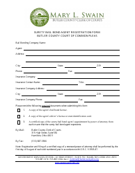 Document preview: Surety Bail Bond Agent Registration Form - Butler County, Ohio