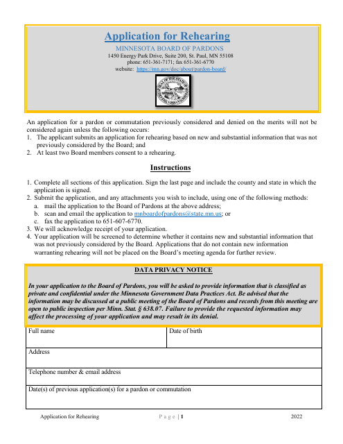 Application for Rehearing - Minnesota Download Pdf