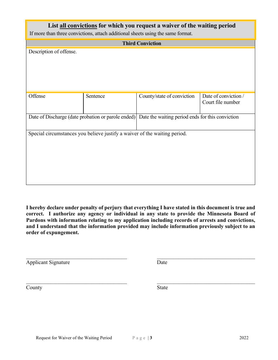 Request for Waiver of the Waiting Period - Minnesota, Page 3