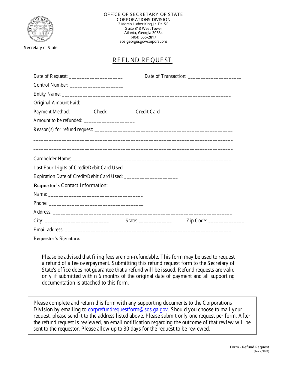 (United States) Refund Request Fill Out, Sign Online and
