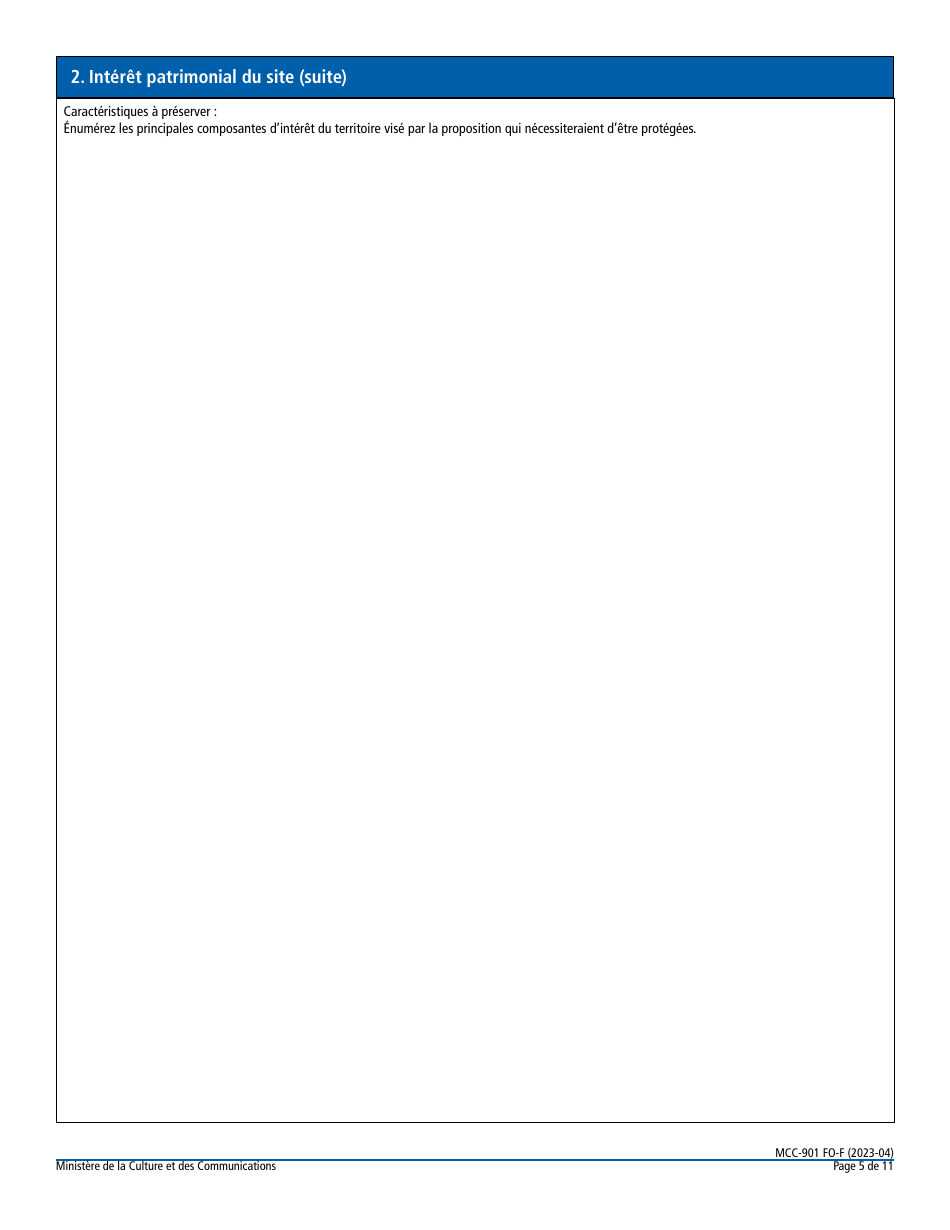 Forme MCC-901 FO-F Declaration Dun Site Patrimonial Par Le Gouvernement - Quebec, Canada (French), Page 5