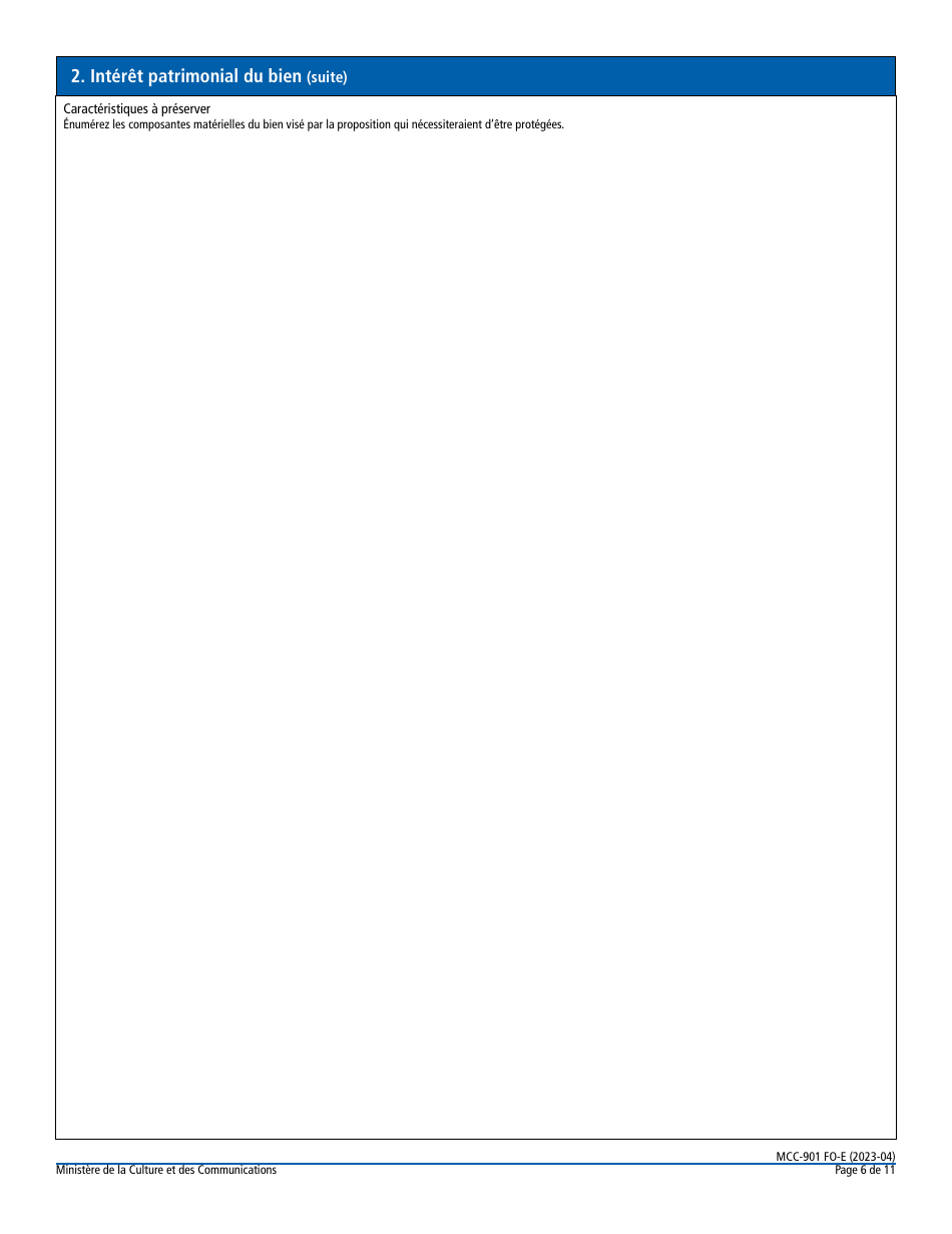 Forme MCC-901 FO-E Classement Dun Immeuble Ou Dun Site Patrimonial - Quebec, Canada (French), Page 6