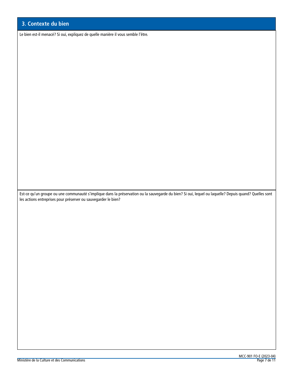 Forme MCC-901 FO-E Classement Dun Immeuble Ou Dun Site Patrimonial - Quebec, Canada (French), Page 7