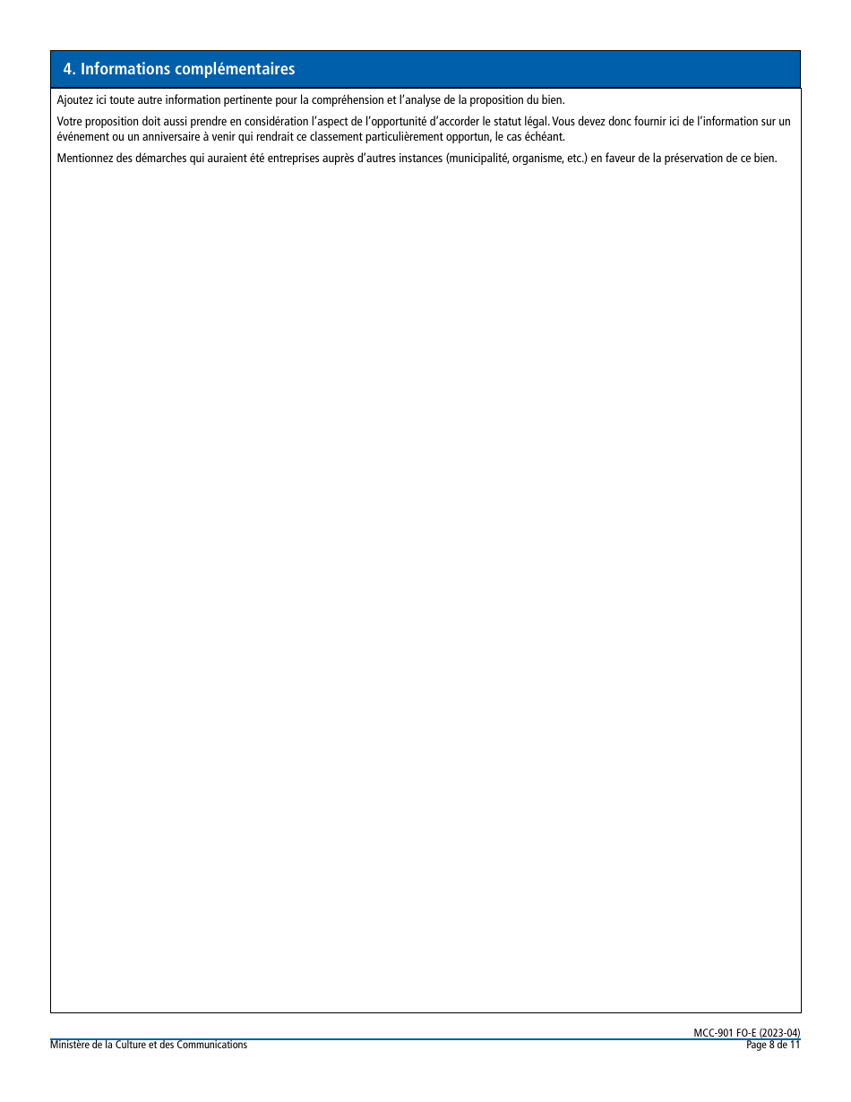 Forme MCC-901 FO-E Classement Dun Immeuble Ou Dun Site Patrimonial - Quebec, Canada (French), Page 8