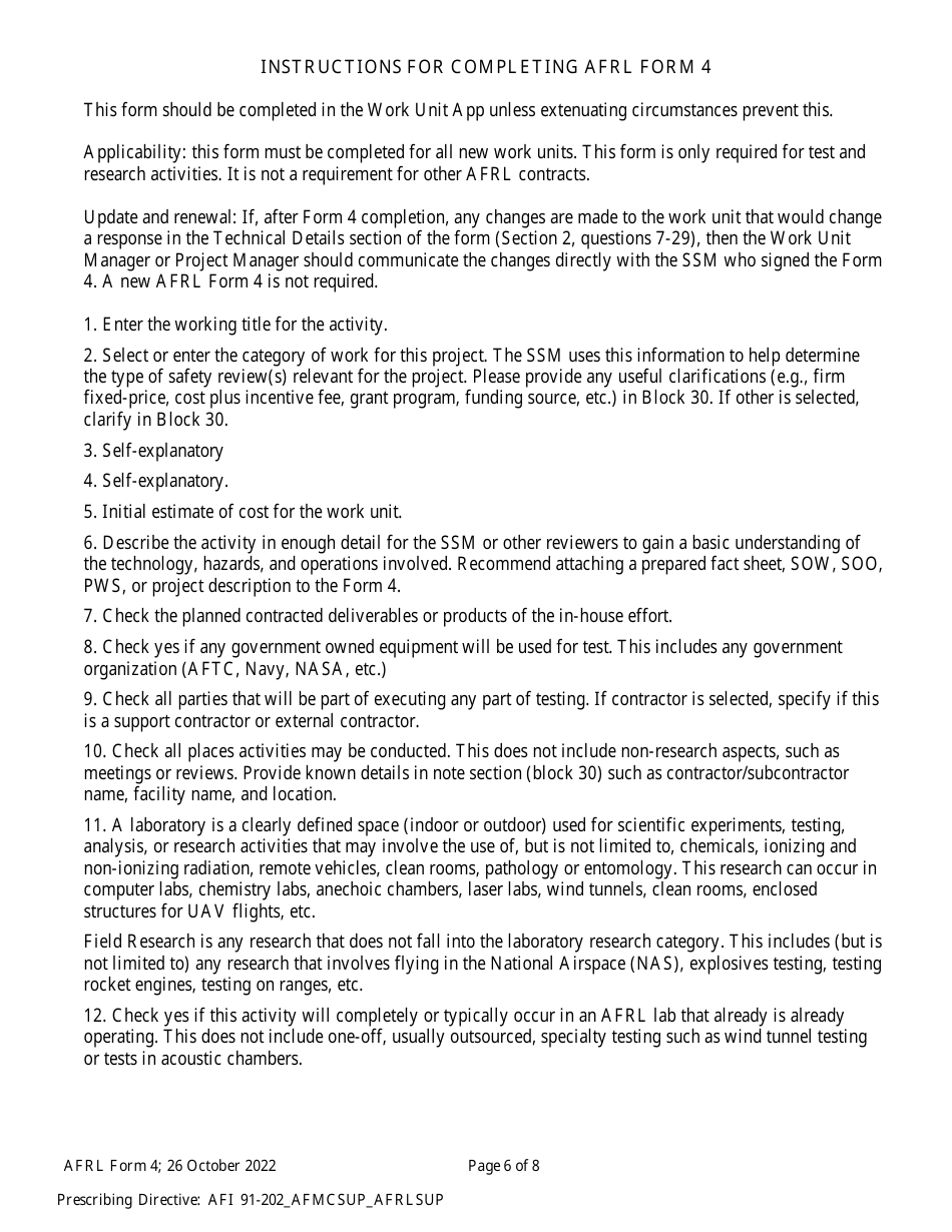 AFRL Form 4 Safety Planning Form, Page 6