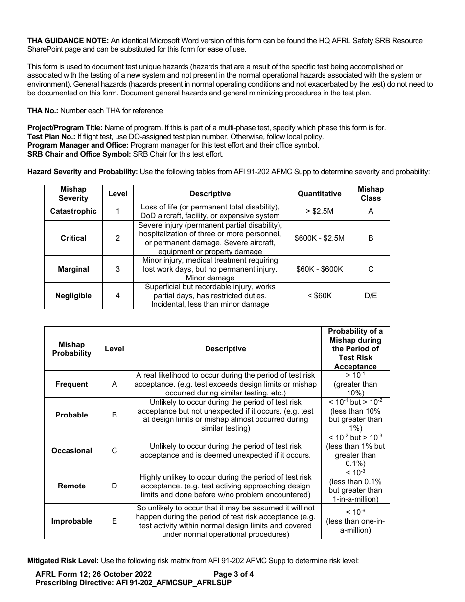 AFRL Form 12 Test Hazard Analysis (Tha), Page 3