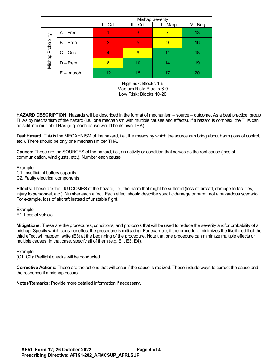 AFRL Form 12 Test Hazard Analysis (Tha), Page 4