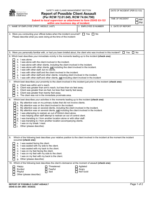 DSHS Form 03-391  Printable Pdf