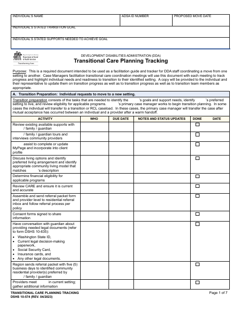 DSHS Form 10-574  Printable Pdf