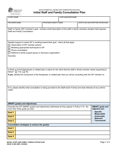 DSHS Form 10-655  Printable Pdf