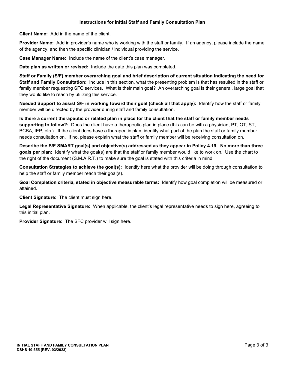 DSHS Form 10-655 Initial Staff and Family Consultation Plan - Washington, Page 3