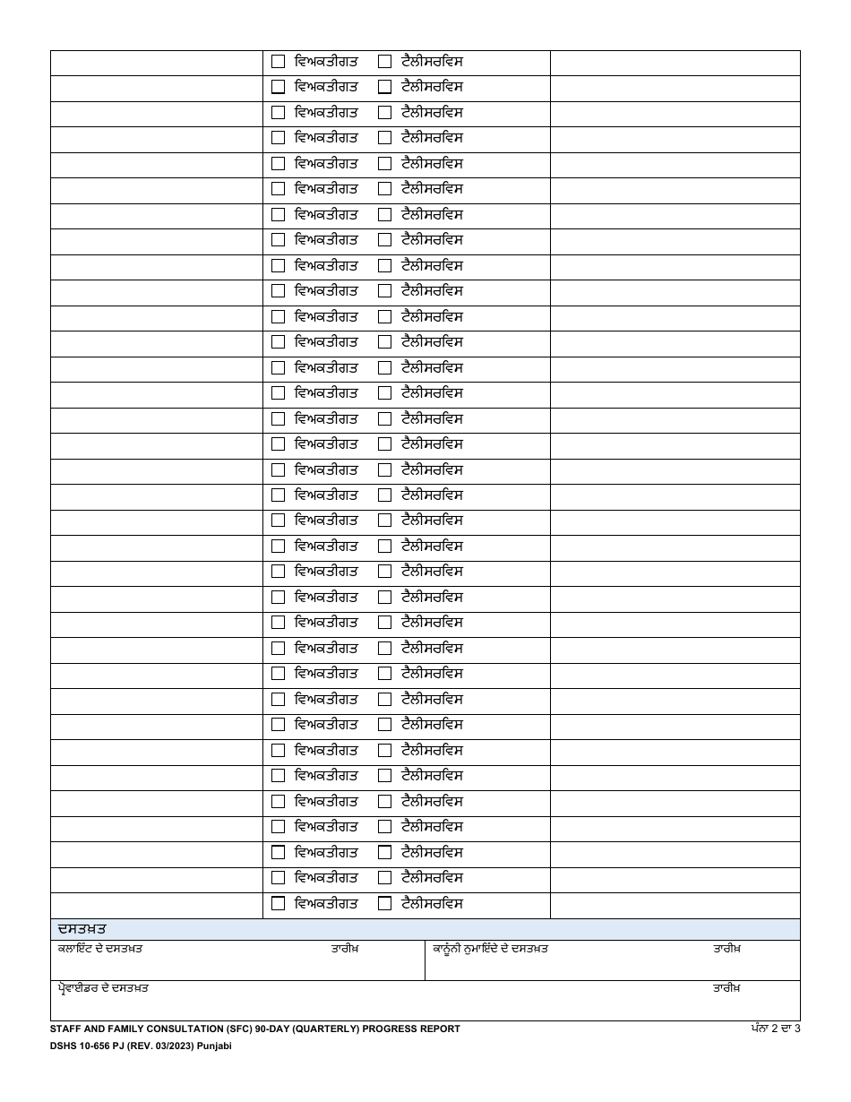 DSHS Form 10-656 Staff and Family Consultation (Sfc) 90-day (Quarterly) Progress Report - Washington (Punjabi), Page 2