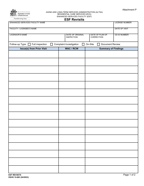 DSHS Form 10-683 Attachment P  Printable Pdf