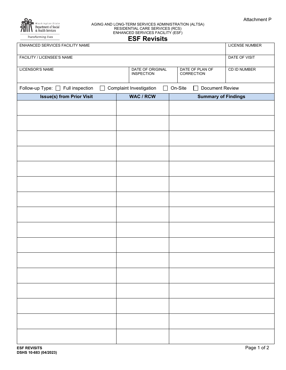 DSHS Form 10-683 Attachment P - Fill Out, Sign Online and Download ...