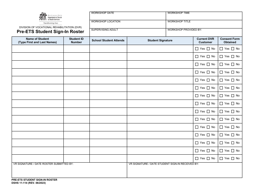 DSHS Form 11-114  Printable Pdf