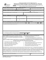 Document preview: DSHS Form 14-436 Statement of Adult Acting in Loco Parentis (As a Parent) - Washington