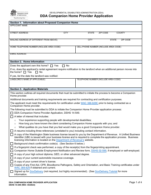 DSHS Form 14-549  Printable Pdf