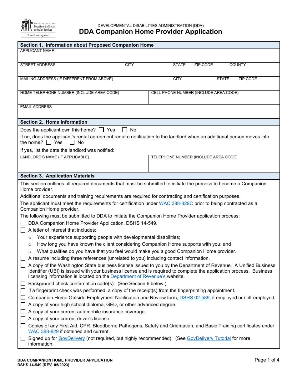 DSHS Form 14-549 Download Printable PDF or Fill Online Dda Companion ...