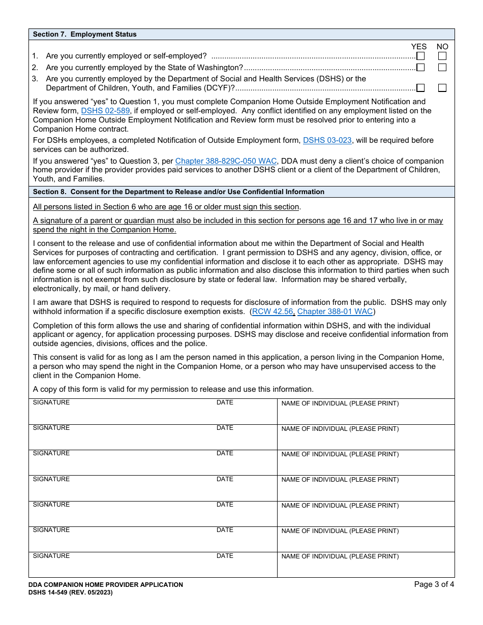DSHS Form 14-549 Dda Companion Home Provider Application - Washington, Page 3
