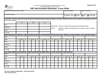 Document preview: DSHS Form 15-585A Attachment O2 Esf Staff Schedule Worksheet: 8-hour Shifts - Washington
