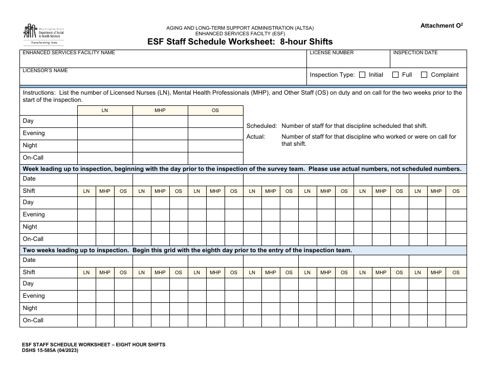 Dshs Form 15 585a Attachment O2 Fill Out Sign Online And Download Printable Pdf Washington 2710