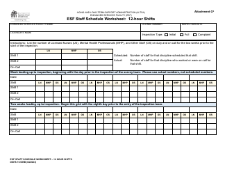 Document preview: DSHS Form 15-585B Attachment O3 Esf Staff Schedule Worksheet: 12-hour Shifts - Washington