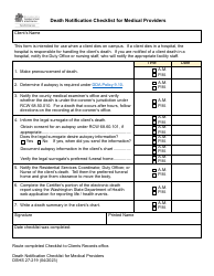 Document preview: DSHS Form 27-219 Death Notification Checklist for Medical Providers - Washington