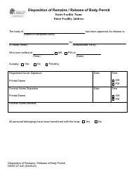 Document preview: DSHS Form 27-220 Disposition of Remains/Release of Body Permit - Washington