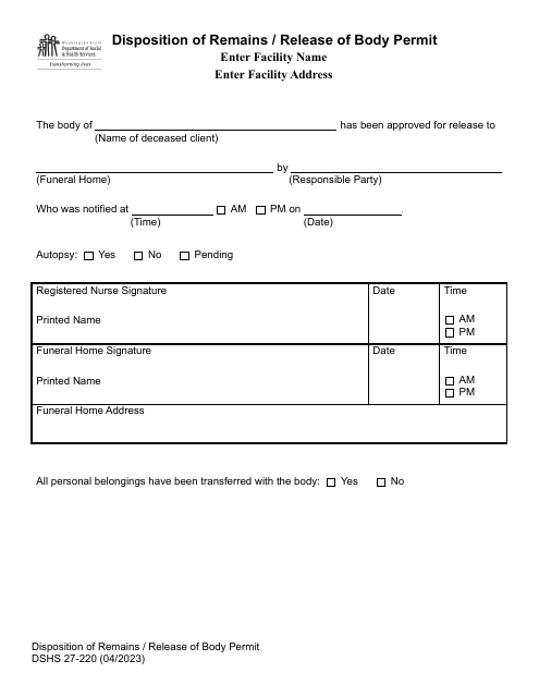 DSHS Form 27-220  Printable Pdf