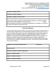 DTSC Form 8038 Certificate of Insurance for Public Liability Coverage - California, Page 2