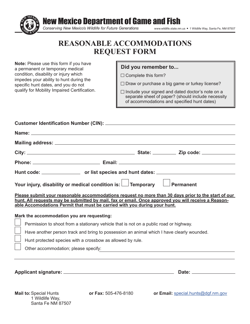 Reasonable Accommodations Request Form - New Mexico, Page 1