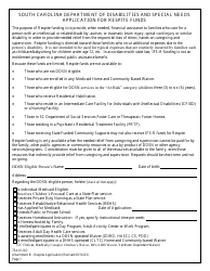 Document preview: Form 734-01-DD Attachment B Application for Respite Funds - South Carolina