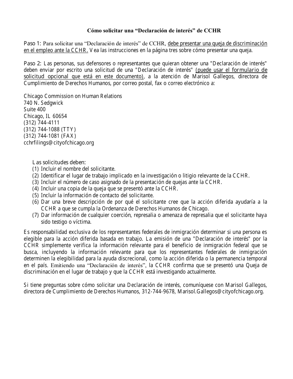Formulario De Solicitud De Declaracion De Interes - City of Chicago, Illinois (Spanish), Page 4