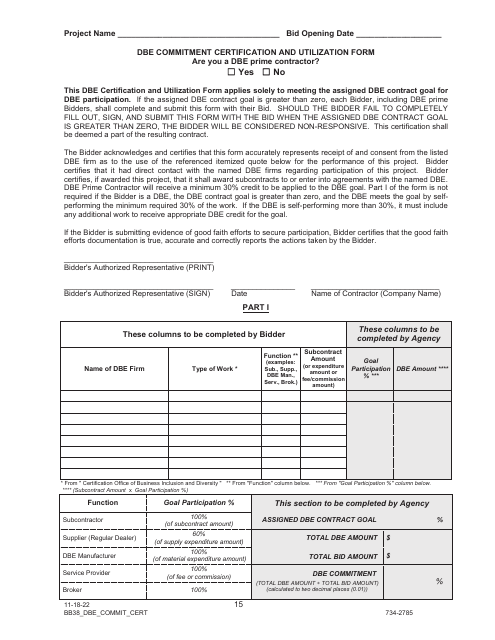 Form BB38 Dbe Commitment Certification and Utilization Form - Oregon