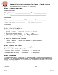 Request for Initial Certification Fee Waiver - Family Income - Arizona, Page 2
