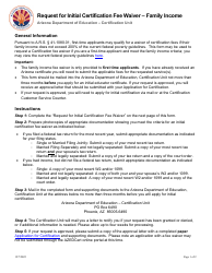 Document preview: Request for Initial Certification Fee Waiver - Family Income - Arizona