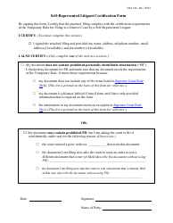 Document preview: Form OJA218 Self-represented Litigant Certification Form - Johnson County, Kansas