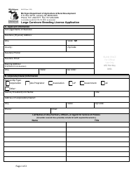 Document preview: Form AH-078 Large Carnivore Breeding License Application - Michigan