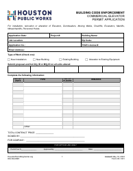 Form CE-1331 Commercial Elevator Permit Application - City of Houston, Texas