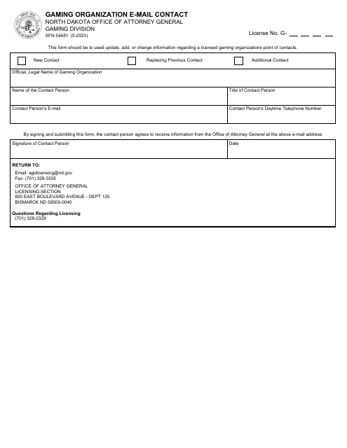 Form SFN54481  Printable Pdf