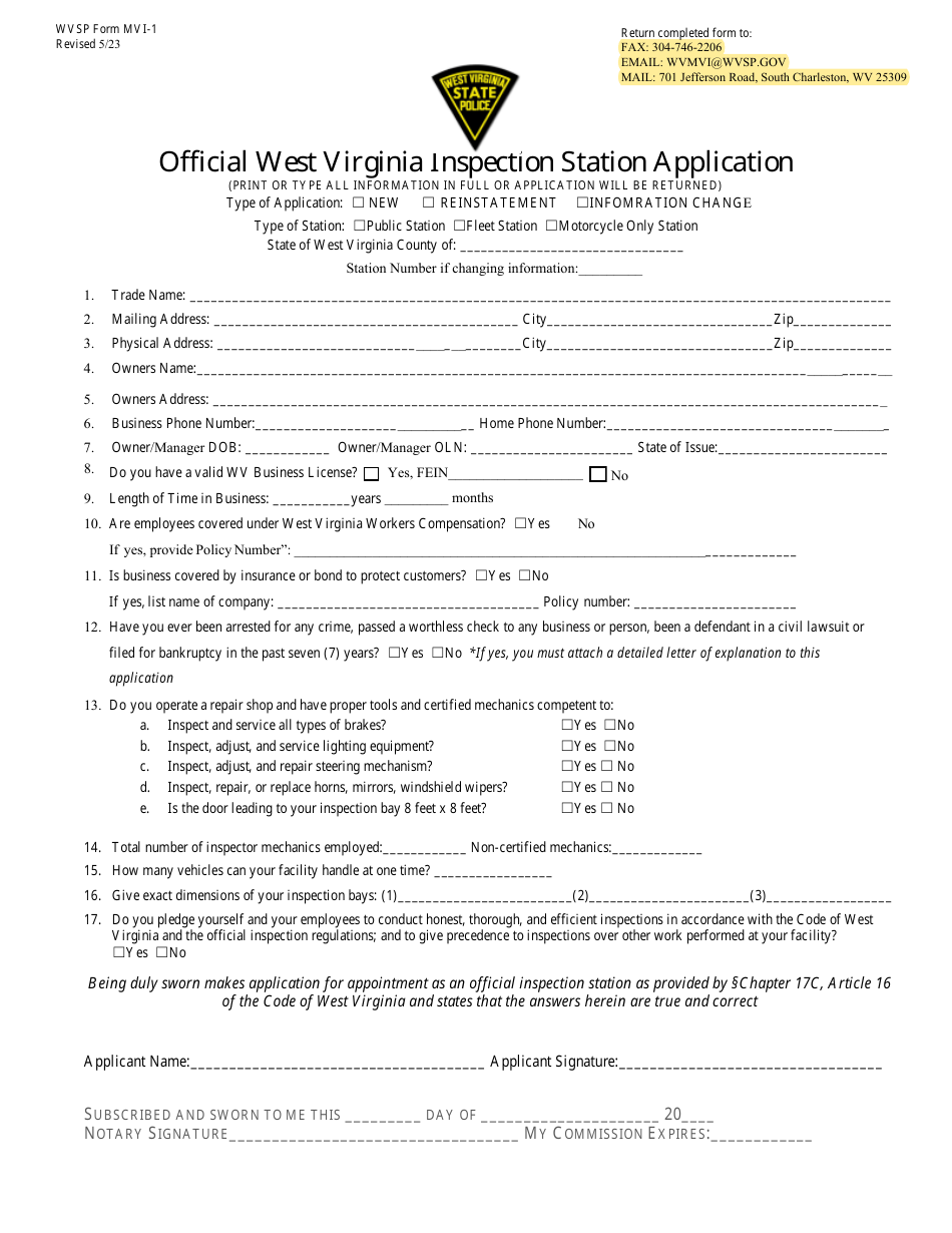 WVSP Form MVI-1 Download Fillable PDF or Fill Online Official West