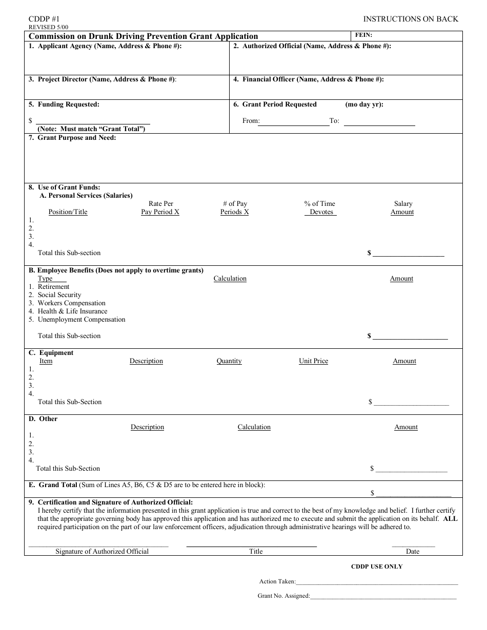 Form CDDP1 Commission on Drunk Driving Prevention Grant Application - West Virginia, Page 1