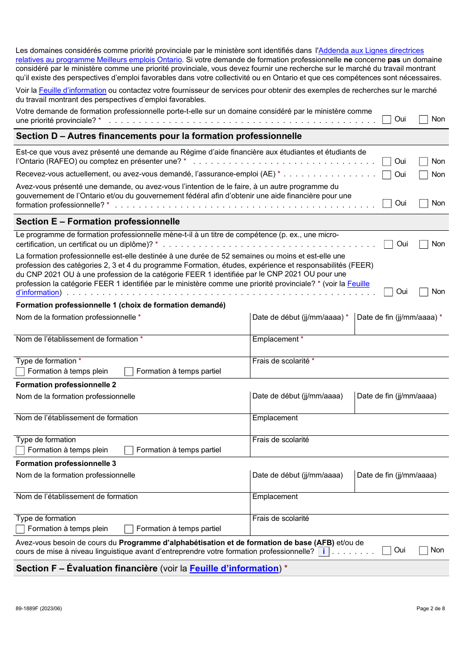 Forme 89-1889F Meilleurs Emplois Ontario (Meo) Demande Daide Financiere - Ontario, Canada (French), Page 2