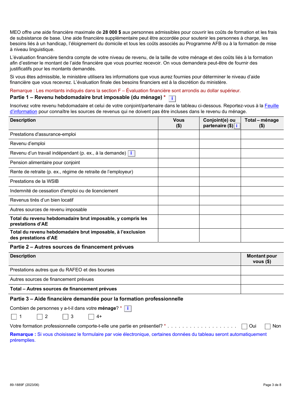 Forme 89-1889F Meilleurs Emplois Ontario (Meo) Demande Daide Financiere - Ontario, Canada (French), Page 3