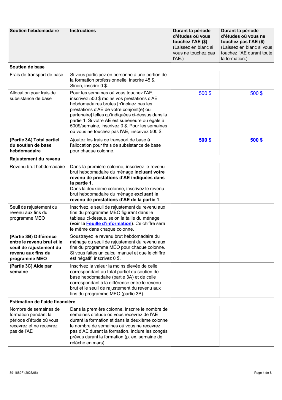 Forme 89-1889F Meilleurs Emplois Ontario (Meo) Demande Daide Financiere - Ontario, Canada (French), Page 4