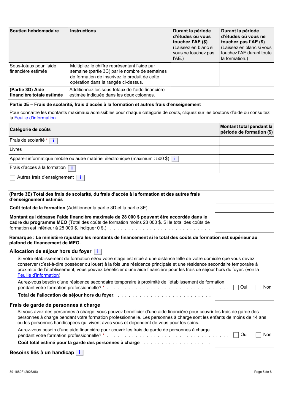 Forme 89-1889F Meilleurs Emplois Ontario (Meo) Demande Daide Financiere - Ontario, Canada (French), Page 5