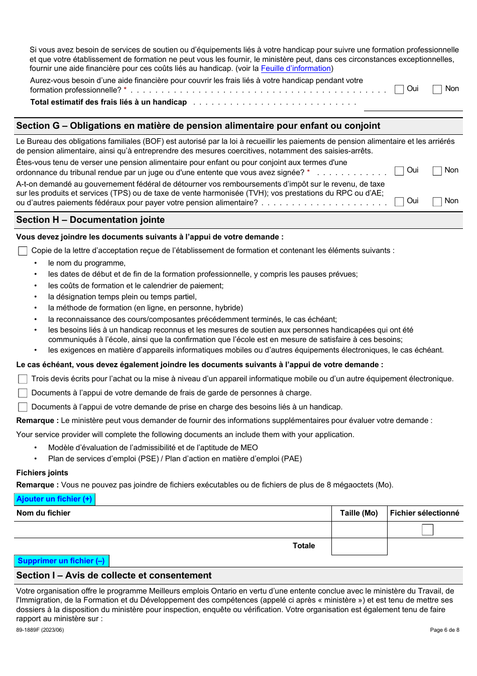 Forme 89-1889F Meilleurs Emplois Ontario (Meo) Demande Daide Financiere - Ontario, Canada (French), Page 6