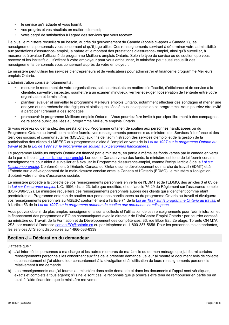 Forme 89-1889F Meilleurs Emplois Ontario (Meo) Demande Daide Financiere - Ontario, Canada (French), Page 7