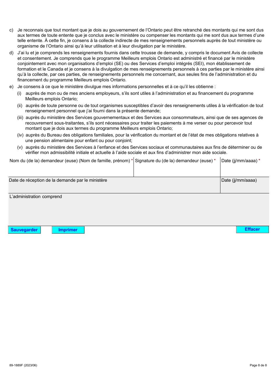 Forme 89-1889F Meilleurs Emplois Ontario (Meo) Demande Daide Financiere - Ontario, Canada (French), Page 8