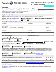 Document preview: Form 89-1889E Better Jobs Ontario (Bjo) Application for Financial Assistance - Ontario, Canada